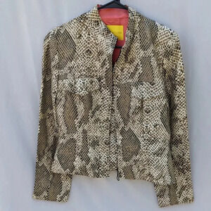 Flores & Flores Women's Snake Print Silk Blend  Zip Jacket Set Size 6 Lined